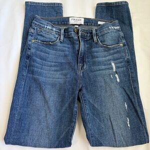 FRAME Le High Straight Jeans 24 Distressed Medium Wash High Rise Straight Leg